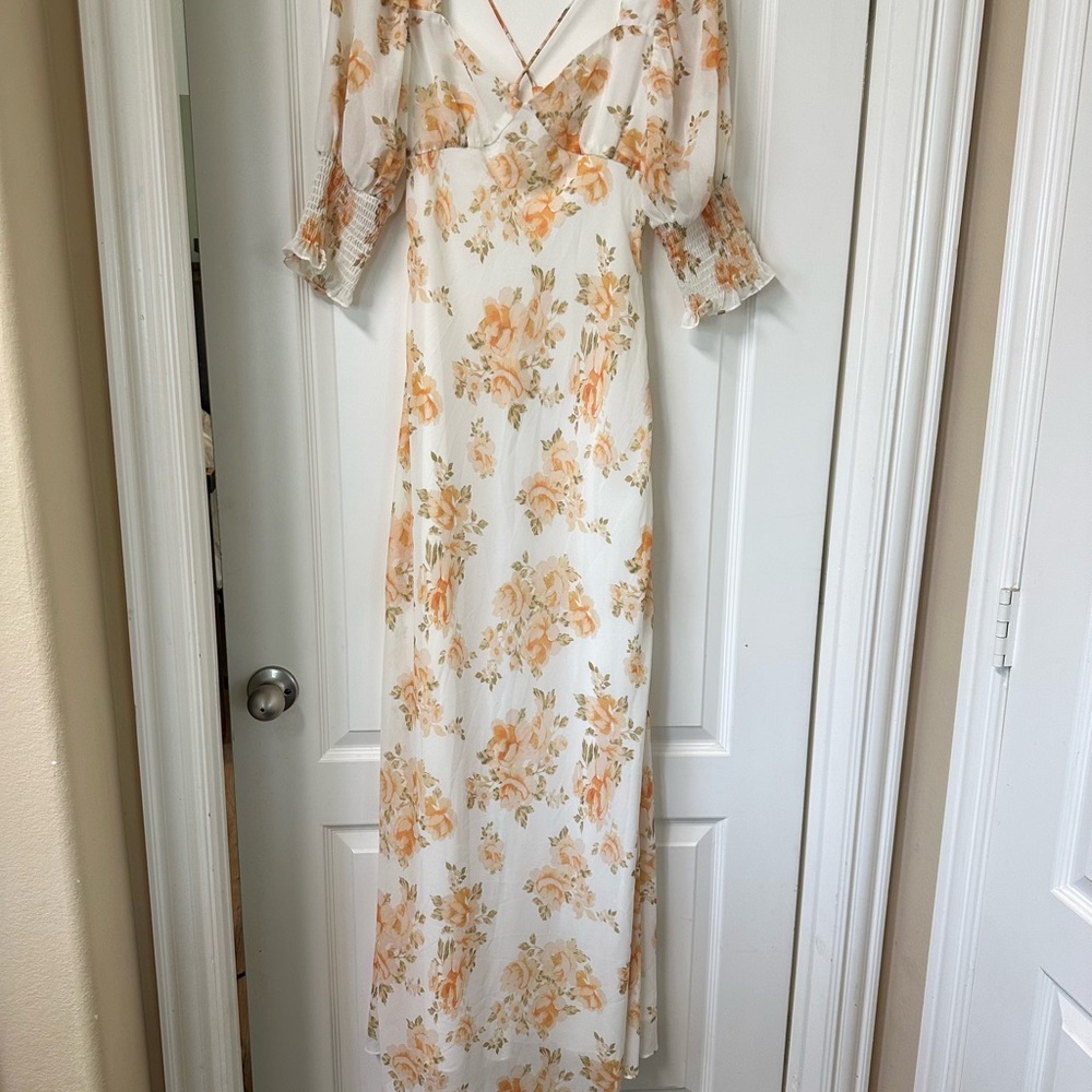 Floral White and Orange Maxi Dress